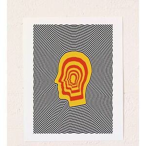 Vibrant Yellow and Red Abstract Head Art Print
